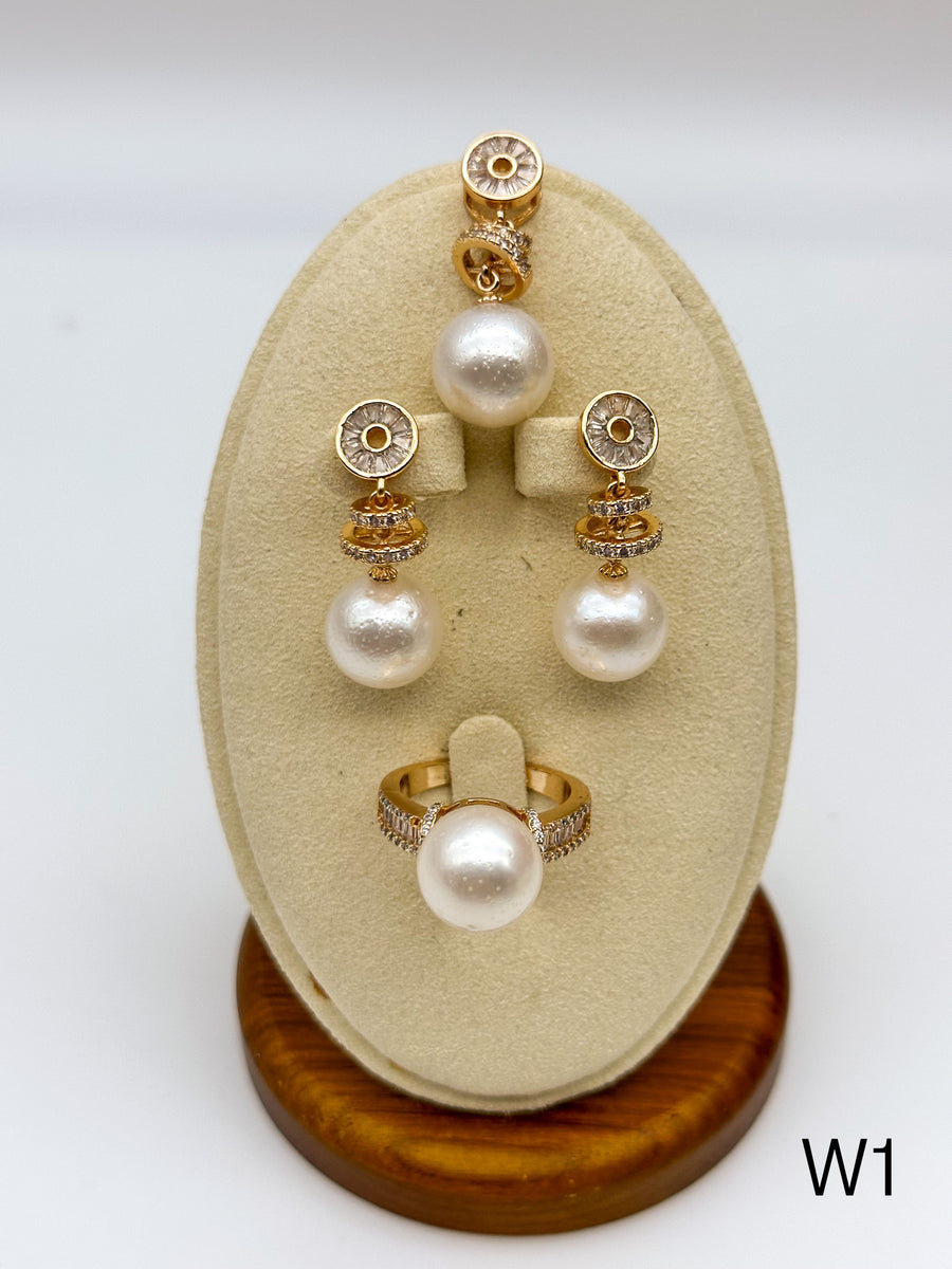 Set of 11-13mm South Sea Pearls Stud Earrings, Ring and Pendant