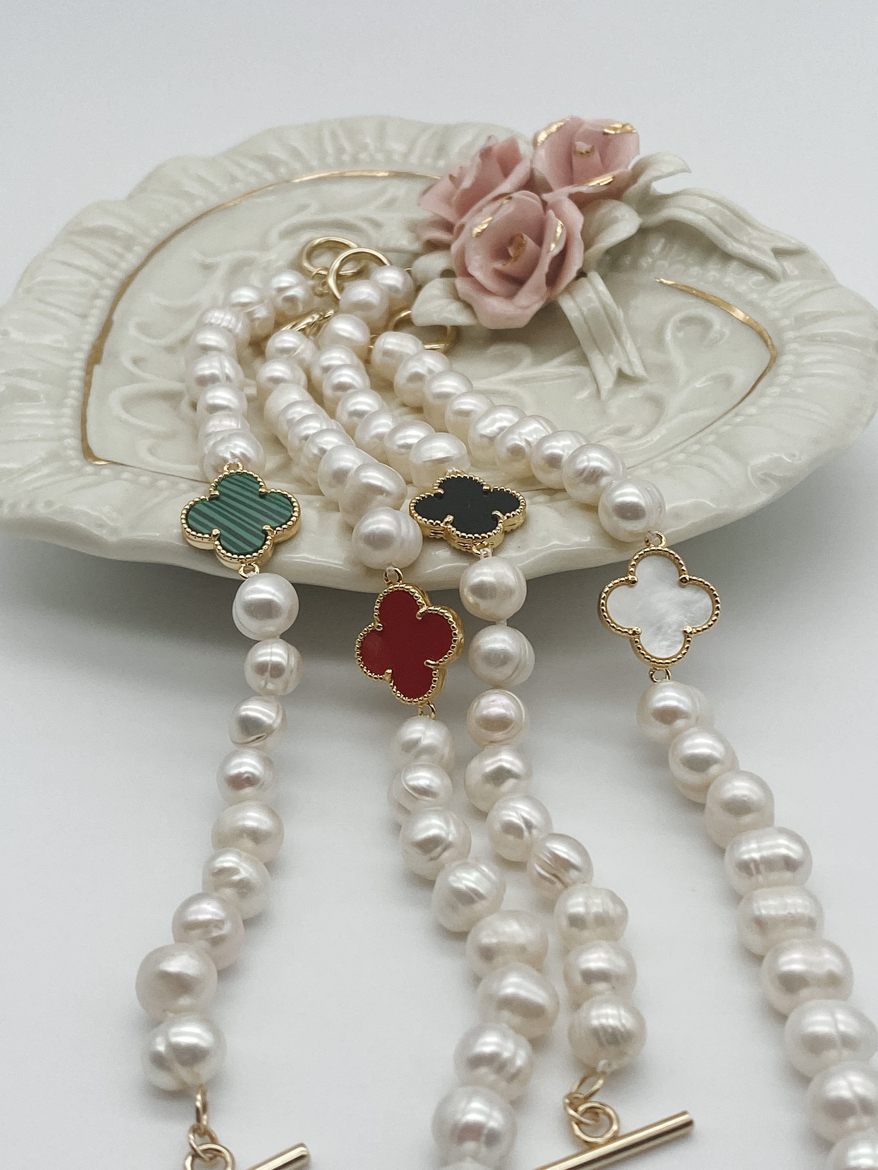 Zelly Four Leaf Clover Bracelet Pearl/gold